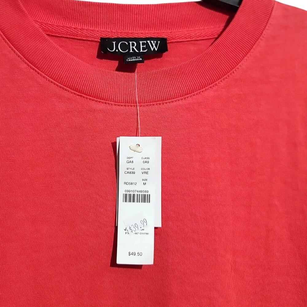 J. Crew Coral Red Relaxed Premium-Weight Cropped T-Shirt Size Medium NWT - Picture 3 of 5